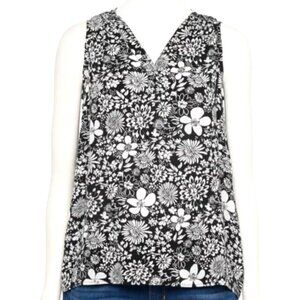 Sonoma Womens Sleeveless Top XXL Black White Floral V-Neck Blouse